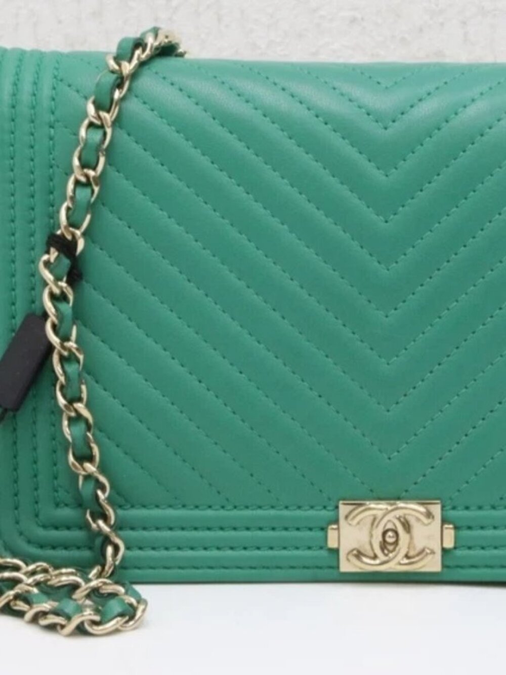 Chanel Chevron Boy Wallet On Chain - Green 23952596